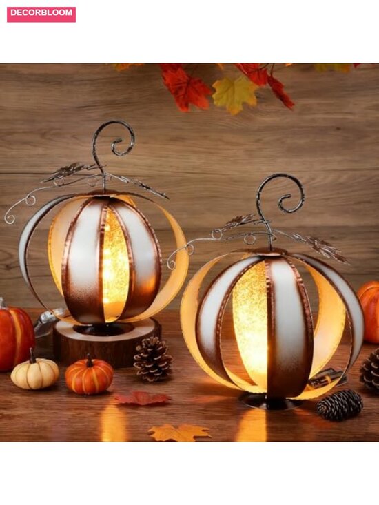 Other - 2 Pack Solar Pumpkin Decor Metal Outdoor Thanksgiving Light